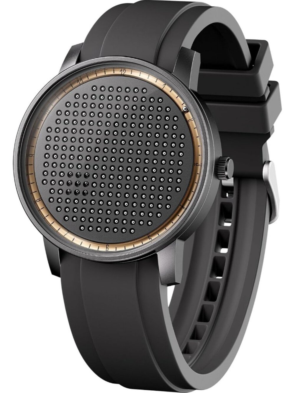 Men's Black Floating 241-Bead Dial Quartz 3ATM Silicone Strap Unique Wrist Watch